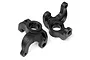 Two black plastic front steering spindles for an HPI Vorza RC car, shown from a high angle against a white background.
