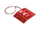 A red anodized aluminium RC roof panel with integrated LED light housing and attached wiring, isolated on a white background.