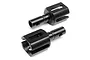 Two black metal differential drive cups for an RC car, shown from a high angle against a white background.