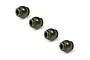 Four dark grey metallic sway bar balls for an RC car arranged in a diagonal line on a white background.