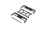 Axial RC roll cage components including three black plastic frame parts and a set of small black screws on a white background.