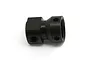 A black aluminium centre drive coupling for an RC car, shown from a side angle against a white background.