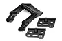 HPI Racing Vorza wing mount set including a main bridge piece and two side mounting plates made of black molded plastic.