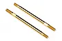 Two gold-colored titanium nitride coated RC shock shafts with threaded ends on a white background.