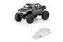 Pro-Line Cliffhanger body shell shown both painted on a 1/24 RC crawler and as an unpainted clear polycarbonate piece.