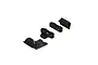 ARRMA bumper mount and skid plate set components in black plastic, displayed on a white background.