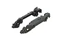 Two grey plastic ARRMA RC car chassis side rails shown from an isometric angle against a white background.