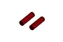 Two red anodized aluminium RC shock bodies positioned diagonally against a white background.