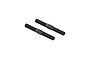 Two black steel turnbuckles with threaded ends and a central hexagonal section for adjustment, isolated on a white background.