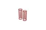 Two red metal RC shock absorber springs standing upright against a plain white background.