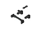 A set of four black plastic RC steering assembly components isolated on a white background.