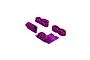 A set of purple ARRMA RC car bumper mounts and a skid plate on a white background.