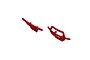 A set of two red plastic RC car bumpers, one flat and one tubular, isolated against a white background.