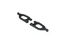 Two black plastic front upper suspension arms for an ARRMA RC vehicle, shown from an isometric angle against a white background.