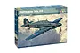 Italeri 1/48 scale Hawker Hurricane Mk.II C model kit box featuring an illustration of a dark green fighter plane flying through cloudy skies.