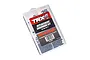 Traxxas TRX-4 replacement hardware kit in a clear plastic divided storage box, showing various black screws and fasteners.