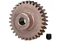 A 31-tooth 0.8 module pinion gear made of dark metal, shown with a small black grub screw on a white background.