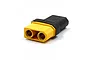 A Yeah Racing XT90 female to XT60 male RC battery connector adapter on a white background.