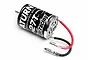 HPI Racing Saturn 27T brushed 540-size motor with pre-soldered red and black wires and bullet connectors against a white background.