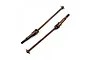 Two brown spring steel CVD driveshafts for RC cars, shown against a plain white background.