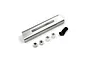 Yeah Racing stainless steel front bumper for RC vehicles, including mounting hardware like screws, spacers, and lock nuts on a white background.