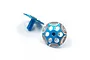 Two blue anodized aluminium wing screws with a circular, machined design featuring six holes, shown against a white background.