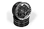 Two black Axial 1.9 inch RC crawler rims with chrome beadlock rings stacked on a white background.