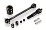 XRAY Hudy Spring Steel 58mm driveshaft components including the main shaft, wheel axle, drive cups, grub screws, and pins on a white background.