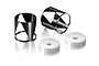 Two black aluminium progressive shock inserts and two white plastic spacers for XRAY RC shock absorbers.