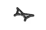 A black carbon fibre front shock tower for an RC car, featuring a triangular design with multiple mounting holes.