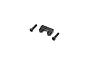 A black metal rear sway bar mount for an RC car, accompanied by two matching black hex-head screws, isolated on a white background.