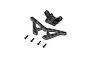 Losi carbon fibre rear shock tower kit including a carbon plate, a black plastic mount, and four small hex screws on a white background.