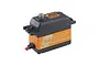 Savox SV-1273TG Plus high voltage coreless digital servo with an orange aluminium middle case and black plastic top and bottom sections.