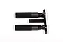 Two black plastic threaded shock bodies attached to a plastic sprue tree on a white background.