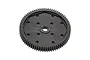 A black plastic 75-tooth spur gear for RC vehicles, showing the gear teeth and mounting holes.