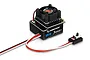 Hobbywing XR10 Justock G3 60A sensored brushless ESC with cooling fan and power switch on a white background.