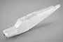 A white foam fuselage for the FMS 540mm PA-18 Super Cub RC plane, shown from a high-angle side view against a grey background.