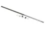 Pro Boat flex shaft set including a long threaded metal shaft, coupler, locking nut, washer, and small grub screw on a white background.