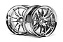 Two shiny chrome-plated RC car rims with a multi-spoke design, positioned against a plain white background.