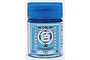 A small glass jar of Mr. Color Cyan primary color pigment paint with a blue plastic screw-top lid, set against a plain white background.
