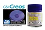 A bottle of Mr. Hobby GX107 Clear Purple paint next to a sample swatch showing the translucent purple color.
