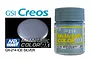 A bottle of Mr. Hobby GX Metallic Ice Silver paint (GX214) next to a color swatch and the GSI Creos logo.