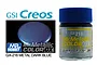 A bottle of Mr. Hobby GX Metallic Dark Blue paint (GX216) next to a color swatch and brand logos.