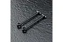 Two black steel CVD driveshaft bones for RC cars, shown against a dark textured background.