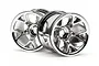 Two HPI Racing 2.2 inch chrome mesh wheels for RC cars, shown against a white background.