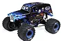 Losi Mini LMT Son Uva Digger RC monster truck with blue flame graphics and BKT tires on a white background.
