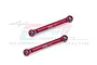 Two red anodized aluminium rear suspension linkages for RC cars by GPM Racing, featuring ball ends and laser-etched branding.