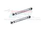 Two silver GPM Racing aluminium rear linkage rods with black pivot ball ends, displayed against a white background with a faint brand watermark.