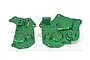 A pair of green anodized 7075 aluminium chassis side covers for an RC vehicle by GPM Racing.
