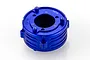A blue anodized aluminium flywheel housing for RC cars by GPM Racing, featuring a circular design with mounting points and engraved text.